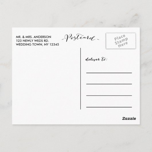 Eenvoudig handschrift bruiloft Dank u Briefkaart (Achterkant)