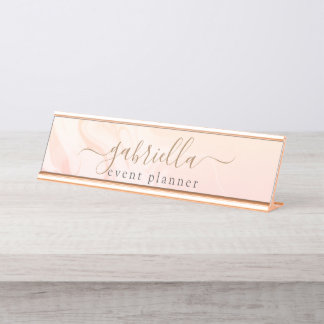 Eenvoudig handschrift Elegant roze peach marble Bureau Naambordje