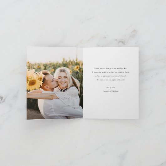 Eenvoudig handschrift Foto bruiloft Bedankkaart (Binnen)