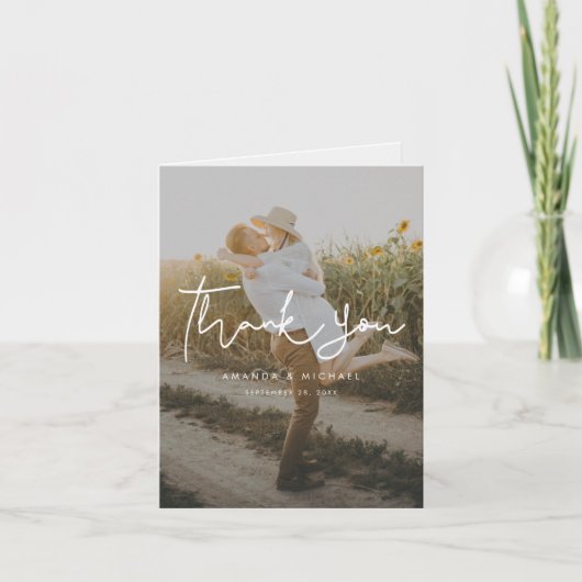 Eenvoudig handschrift Foto bruiloft Bedankkaart (Voorkant)