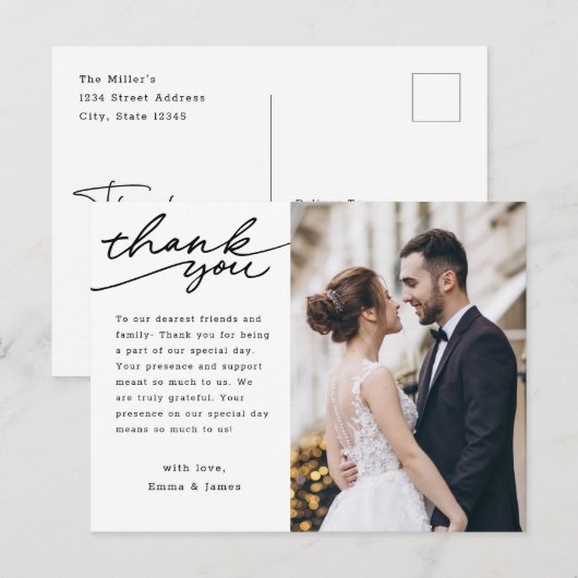 Eenvoudig handschrift foto bruiloft Bedankt Briefkaart (Voorkant / Achterkant)