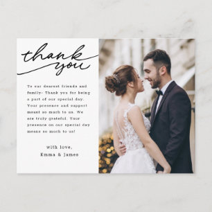 Eenvoudig handschrift foto bruiloft Bedankt Briefkaart