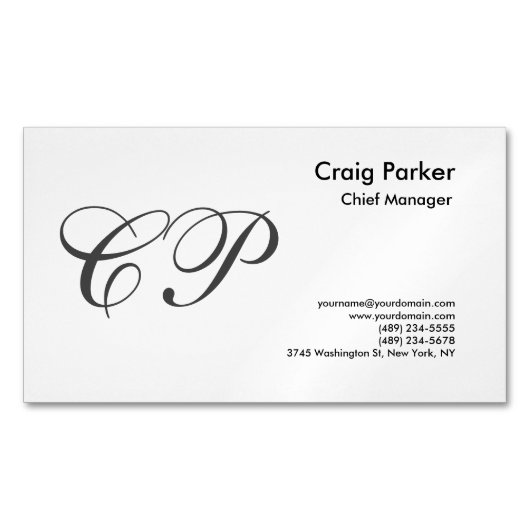 Eenvoudig handschrift Monogram Professional Magnetisch Visitekaartje (Voorkant)