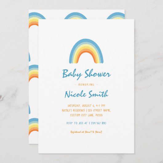 Eenvoudig handschrift Rainbow Baby shower Kaart (Voorkant / Achterkant)