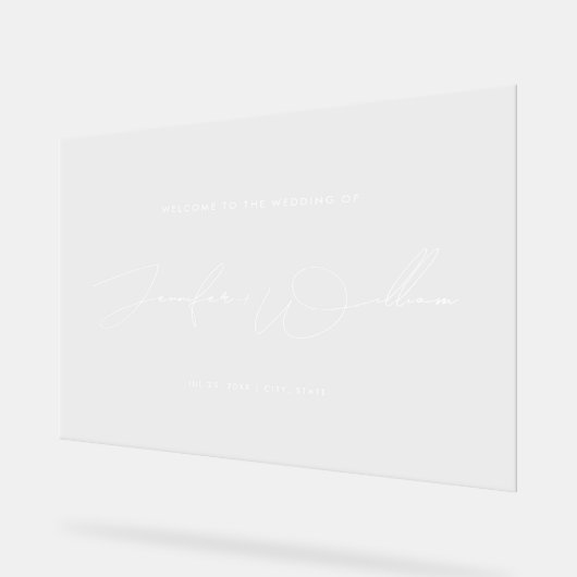 Eenvoudig handschrift script bruiloft welkom wit acryl bord (Hoek)