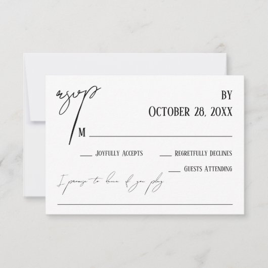 Eenvoudig handschrift Song Aanvraag Bruiloft Wit RSVP Kaartje (Voorkant)