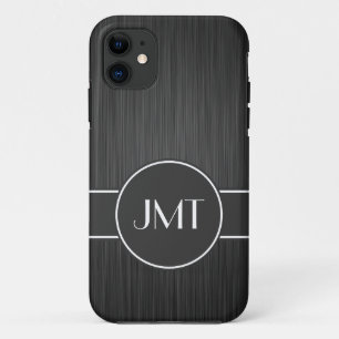 Eenvoudig handvat zwart monogram Faux metaal iPhone 11 Hoesje