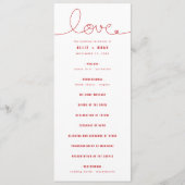Eenvoudig handwrite Loopy Line Red Heart Wedding Programmakaart (Voorkant)