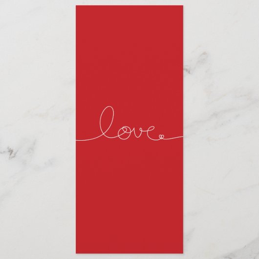 Eenvoudig handwrite Loopy Line Red Heart Wedding Programmakaart (Achterkant)