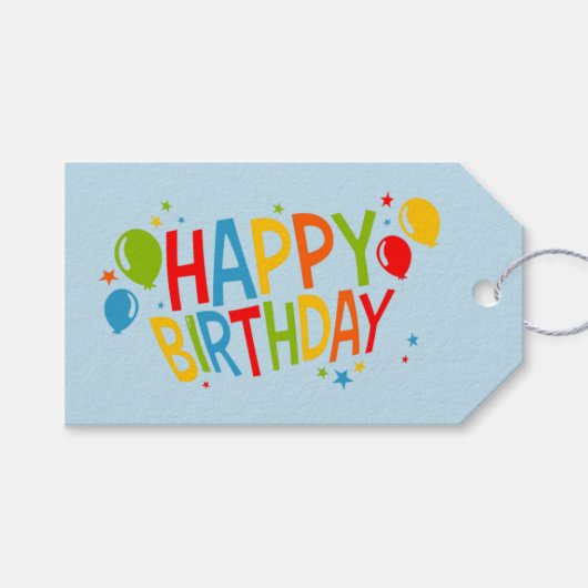 Eenvoudig Happy Birthday Gift Label met Ballonnen Cadeaulabel (Voorkant (Horizontaal))