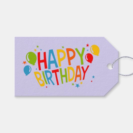Eenvoudig Happy Birthday Gift Label met Ballonnen Cadeaulabel (Voorkant (Horizontaal))