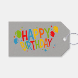 Eenvoudig Happy Birthday Gift Label met Ballonnen Cadeaulabel
