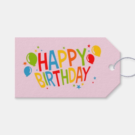 Eenvoudig Happy Birthday Gift Label met Ballonnen Cadeaulabel (Voorkant (Horizontaal))