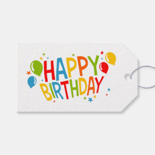 Eenvoudig Happy Birthday Gift Label met Ballonnen Cadeaulabel