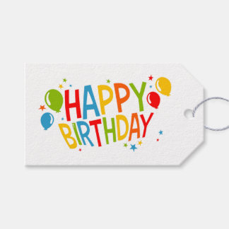 Eenvoudig Happy Birthday Gift Label met Ballonnen Cadeaulabel