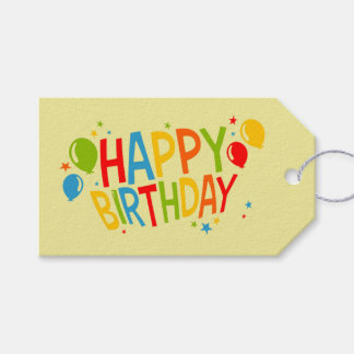 Eenvoudig Happy Birthday Gift Label met Ballonnen Cadeaulabel