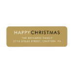 Eenvoudig Happy Kerstmis modern Gold Return-adres Etiket<br><div class="desc">Elegant modern goudadres dat u kunt personaliseren met uw familienaam en adresgegevens op een gouden achtergrond. U kunt de achtergrondkleur aanpassen om uw vakantiethema aan te passen. Ontworpen door: Thisnotme©</div>