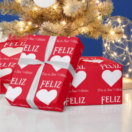 Eenvoudig Happy Valentijnsdag Spaans Wit Hart Cadeaupapier