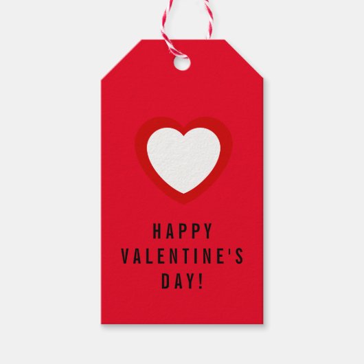 Eenvoudig Happy Valentine's Day White Heart op Cadeaulabel (Voorkant)