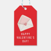 Eenvoudig Happy Valentine's Day White Heart op Red Cadeaulabel (Voorkant)