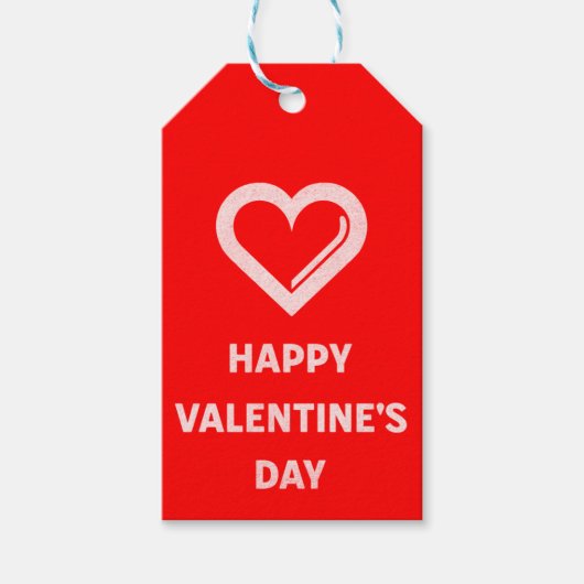 Eenvoudig Happy Valentine's Day White Heart op Red Cadeaulabel (Voorkant)