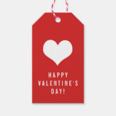 Eenvoudig Happy Valentine's Day White Heart op Red Cadeaulabel (Voorkant)