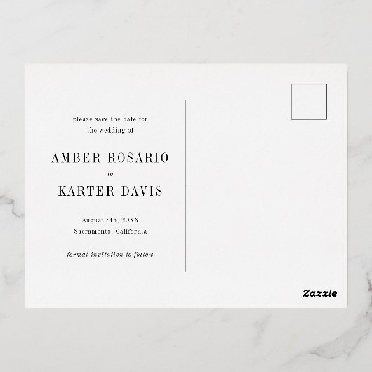 Eenvoudig hart Bespaar de datum waarop het goud ec Folie Uitnodiging Briefkaart (Achterkant)