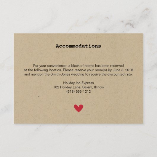 Eenvoudig hart bruiloft RSVP Informatiekaartje (Achterkant)