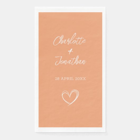 Eenvoudig hart Custom Abrikoos Trouwpapier Gast Servet (Voorkant)