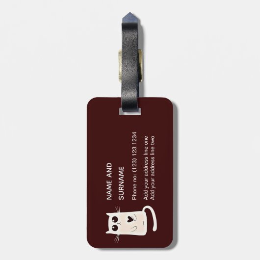 Eenvoudig hart Cute Cat Persoonlijk Bagagelabel (Achterkant verticaal)