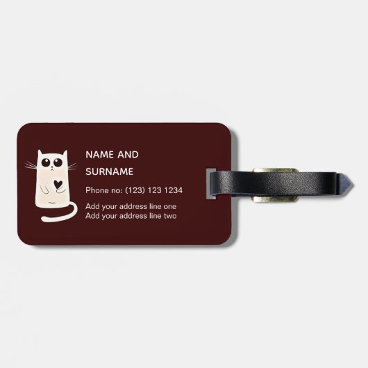 Eenvoudig hart Cute Cat Persoonlijk Bagagelabel (Achterkant horizontaal)