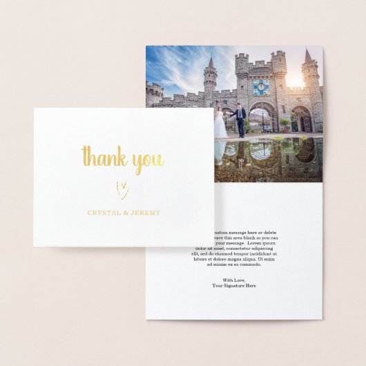 Eenvoudig hart Foto Moderne elegante bruiloft Folie Kaarten (Display)