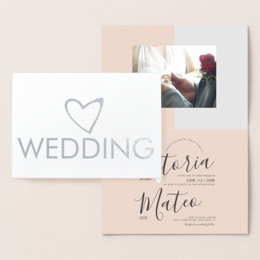 Eenvoudig Hart Script Typografie Roze Grijs Trouwe Folie Kaarten (Display)