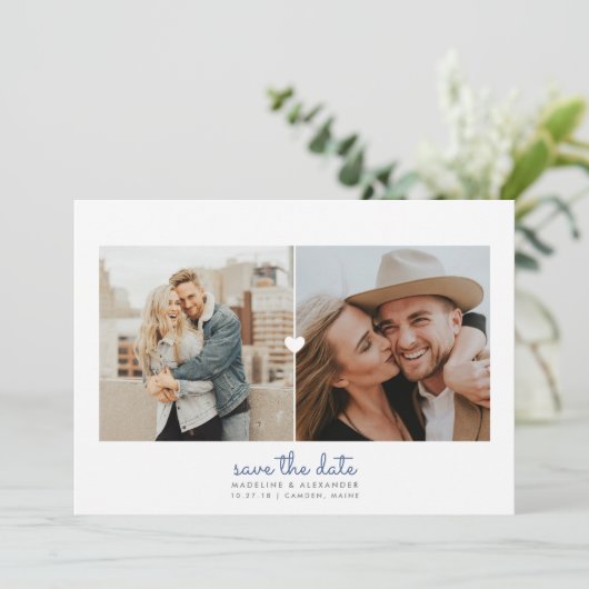 Eenvoudig hart tweeluik Save the Date Kaart (Staand voorkant)