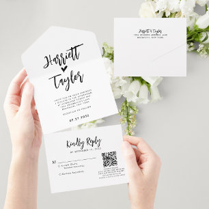 Eenvoudig Hartelijk Hart Script Trouw QR Code Rsvp All In One Uitnodiging