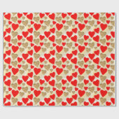 Eenvoudig hartenpatroon in Red & Faux Gold Glitter Cadeaupapier (Vlak)