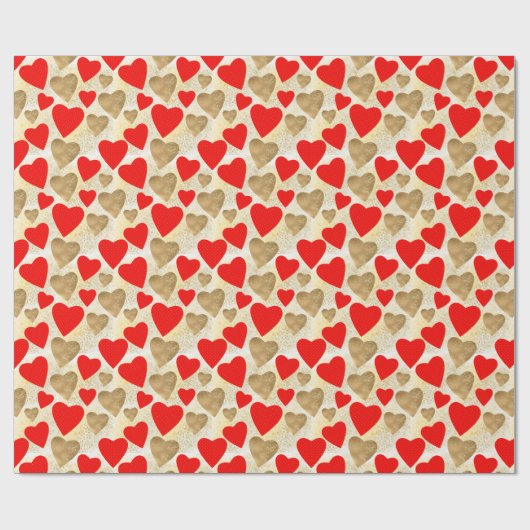 Eenvoudig hartenpatroon in Red & Faux Gold Glitter Cadeaupapier (Vlak)