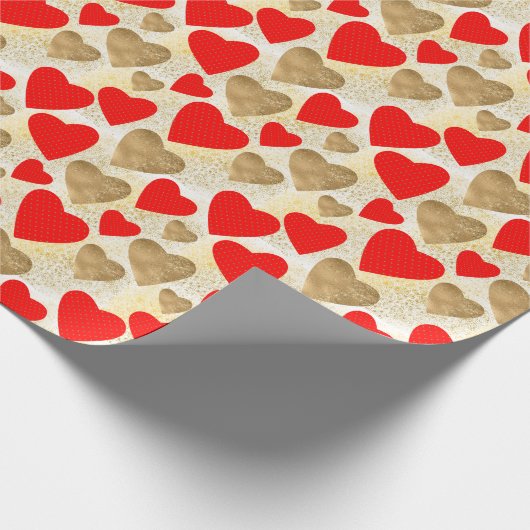 Eenvoudig hartenpatroon in Red & Faux Gold Glitter Cadeaupapier (Hoek)
