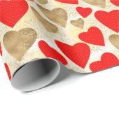 Eenvoudig hartenpatroon in Red & Faux Gold Glitter Cadeaupapier (Rol Hoek)