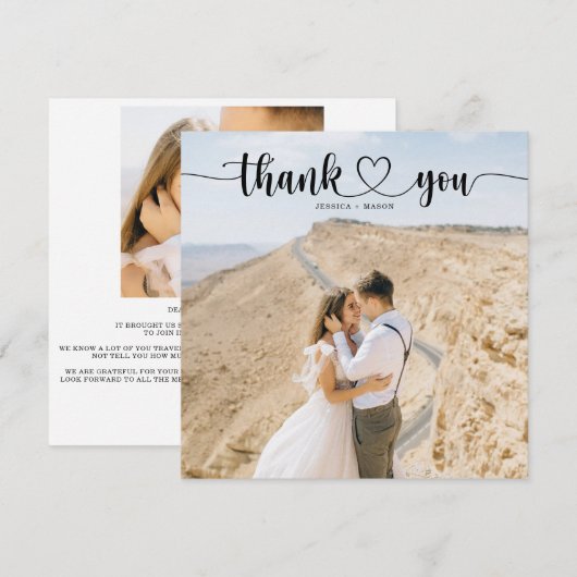 Eenvoudig hartenscript Square Weddenschap Hartelij Bedankkaart (Voorkant / Achterkant)