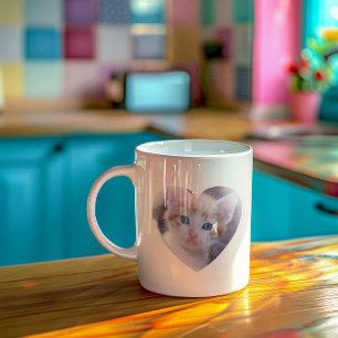 Eenvoudig hartfoto-ontwerp met twee afbeeldingen koffiemok