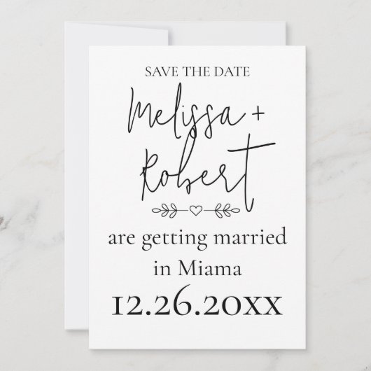 Eenvoudig harthuwelijk sparen de datum kaart (Voorkant)