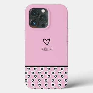 Eenvoudig Hartpatroon Herhalende Rand Roze Naam Case-Mate iPhone Case