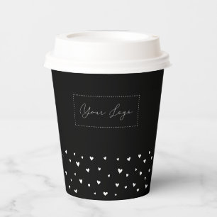 Eenvoudig Hartpatroon Zakelijk Zwart Logo op Maat Papieren Bekers