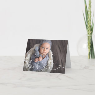 Eenvoudig Hartscript Baby Jongensdouche Bedankkaart