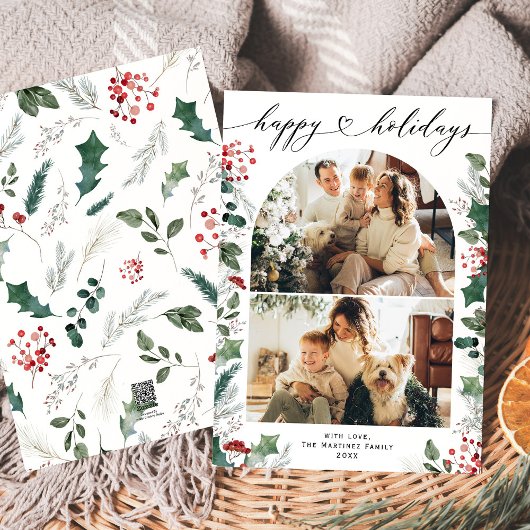 Eenvoudig hartscript botanische boog foto feestdagenkaart