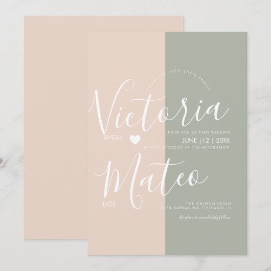 Eenvoudig hartscript Typografie Sage Pink Weddensc Kaart (Voorkant / Achterkant)