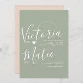 Eenvoudig hartscript Typografie Sage Wedding Kaart (Voorkant / Achterkant)