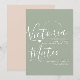 Eenvoudig hartscript Typografie Sage Wedding Kaart