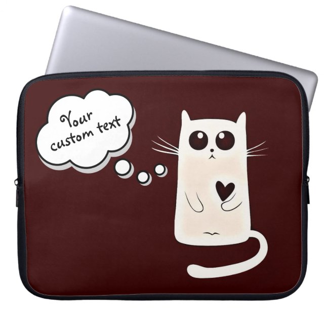 Eenvoudig hartverwarmt Cute Cat Custom Text Laptop Sleeve (Voorkant)